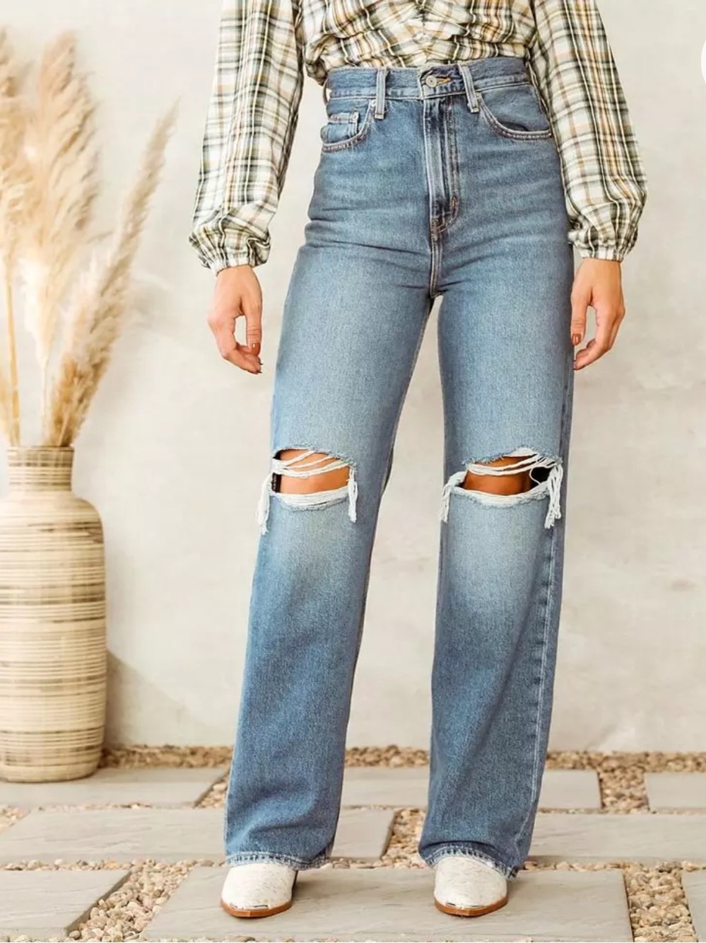 Levi’s Premium Denim Wide Leg High Waist High Loose Jean Distressed Size 29 Blue - Picture 2 of 16